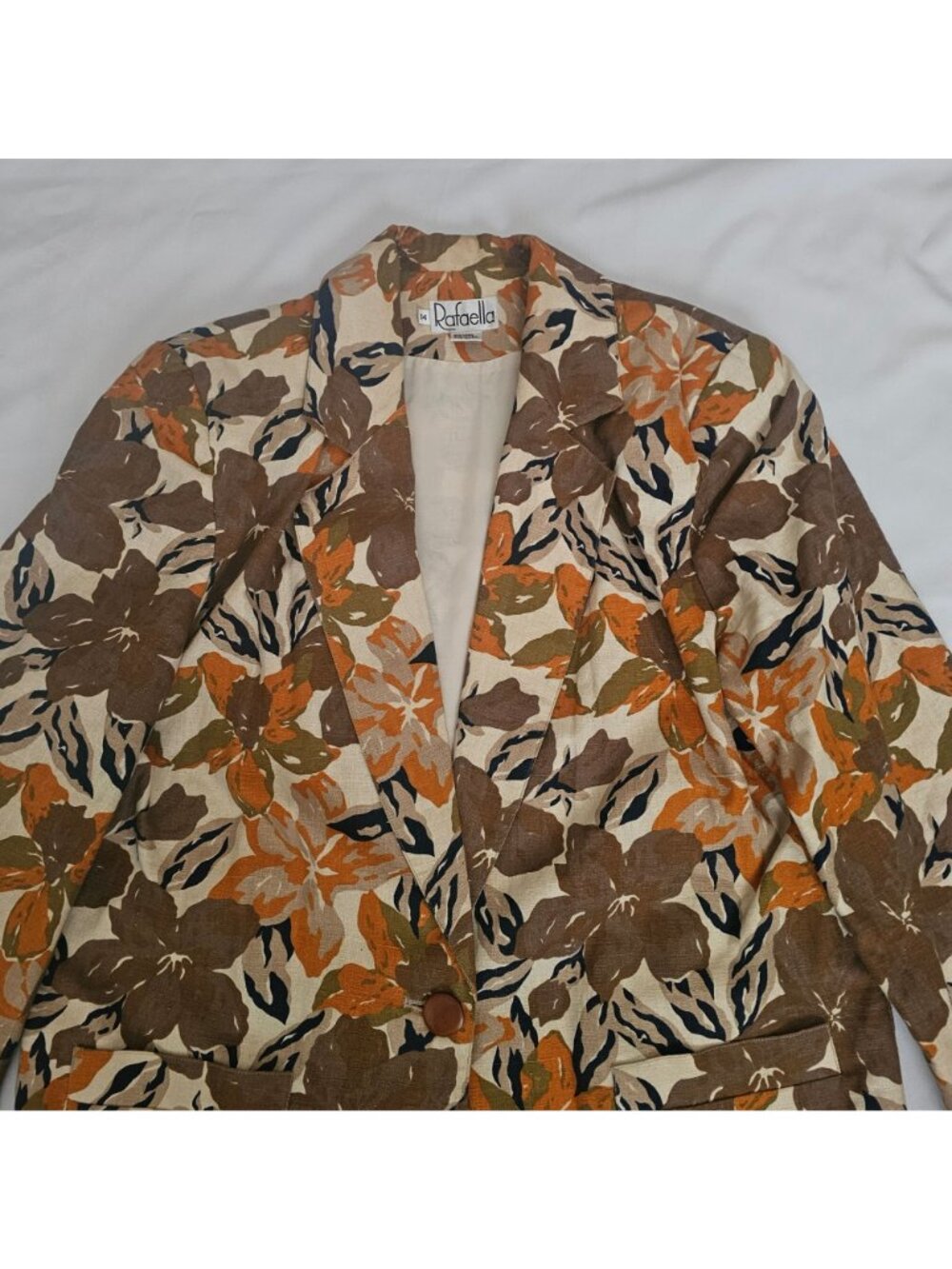 Rafaella Vintage Autumn Shade Floral Linen-Cotton Lined Blazer Jacket Size 14 - Picture 5 of 11